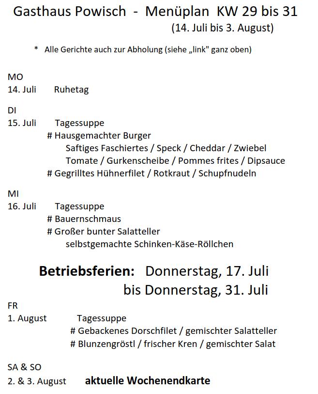 aktueller Menüplan